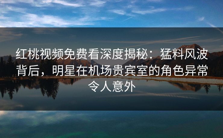 红桃视频免费看深度揭秘：猛料风波背后，明星在机场贵宾室的角色异常令人意外